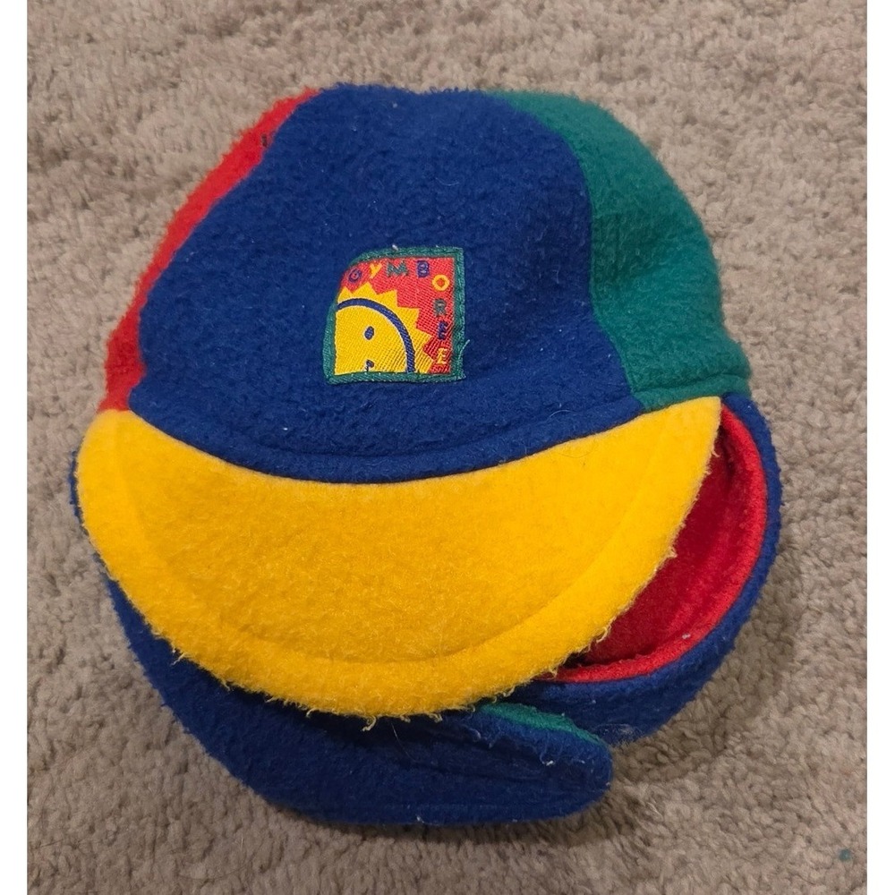 Vintage 90s Gymboree Rainbow Tag XS Fleece Hat Colorblock Ear Neck Warmer